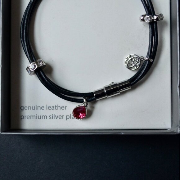 For Ever Genuine Leather Silver Plate Heart Wrap Bracelet New - Picture 3 of 4